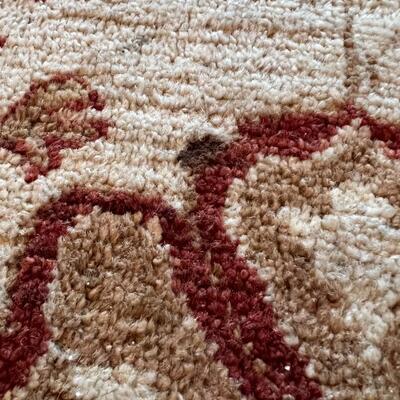 Beautiful Hand Woven Tan and Burgandy European Traditional Area Rug