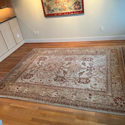 Beautiful Hand Woven Tan and Burgandy European Traditional Area Rug