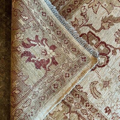 Beautiful Hand Woven Tan and Burgandy European Traditional Area Rug