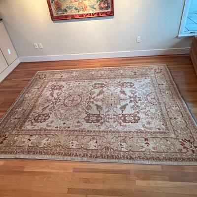 Beautiful Hand Woven Tan and Burgandy European Traditional Area Rug