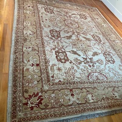 Beautiful Hand Woven Tan and Burgandy European Traditional Area Rug