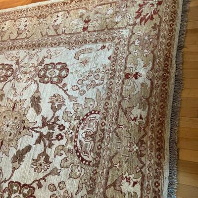 Beautiful Hand Woven Tan and Burgandy European Traditional Area Rug