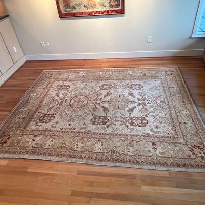 Beautiful Hand Woven Tan and Burgandy European Traditional Area Rug