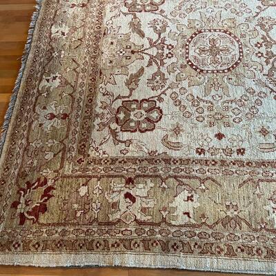 Beautiful Hand Woven Tan and Burgandy European Traditional Area Rug