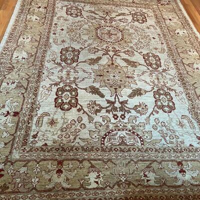 Beautiful Hand Woven Tan and Burgandy European Traditional Area Rug