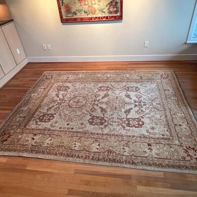 Beautiful Hand Woven Tan and Burgandy European Traditional Area Rug
