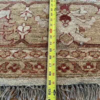 Beautiful Hand Woven Tan and Burgandy European Traditional Area Rug