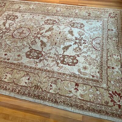 Beautiful Hand Woven Tan and Burgandy European Traditional Area Rug