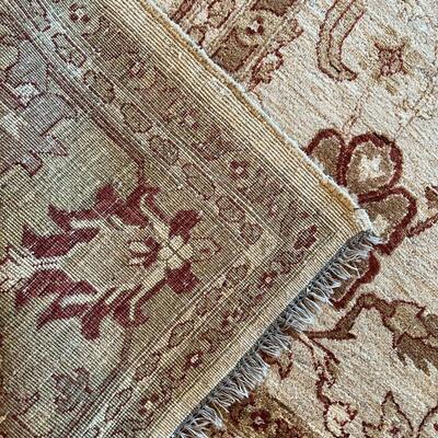Beautiful Hand Woven Tan and Burgandy European Traditional Area Rug