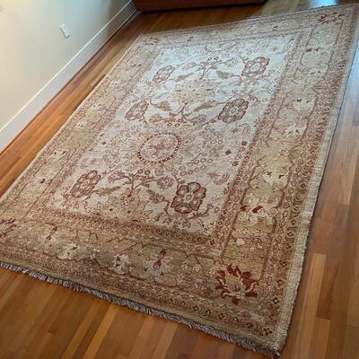 Beautiful Hand Woven Tan and Burgandy European Traditional Area Rug
