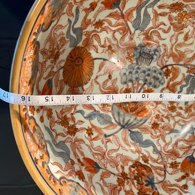Vintage Japanese Red and Blue Design Glazed Ceramic Bowl