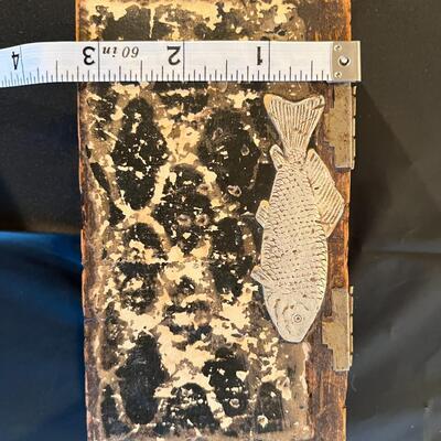 Antique Cigar Box Wood with Silver Tone Metal Fish