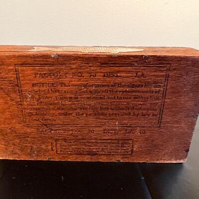 Antique Cigar Box Wood with Silver Tone Metal Fish