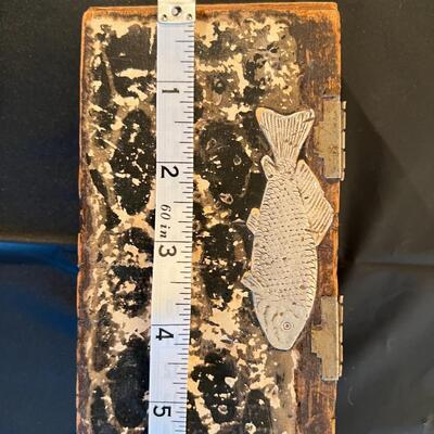Antique Cigar Box Wood with Silver Tone Metal Fish