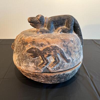Carved Wood Antique Tribal Carved Vessel feat Animals