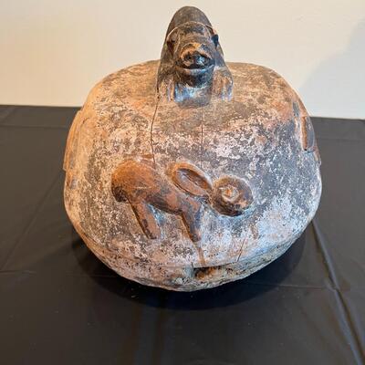 Carved Wood Antique Tribal Carved Vessel feat Animals