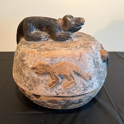 Carved Wood Antique Tribal Carved Vessel feat Animals