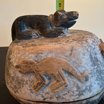 Carved Wood Antique Tribal Carved Vessel feat Animals