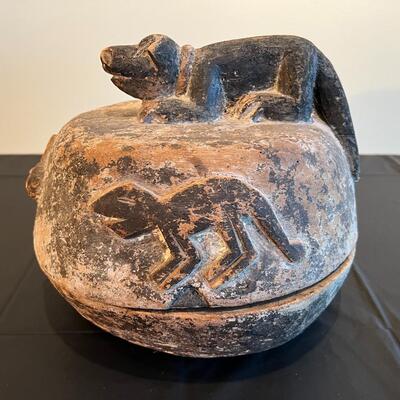 Carved Wood Antique Tribal Carved Vessel feat Animals