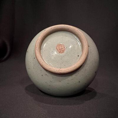 Antique Chinese Celadon Small Glazed Porcelain Stamped Vase