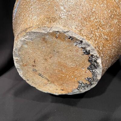 Antique Chinese Glazed Pottery Jar with Speckled Tan Glaze and Signed