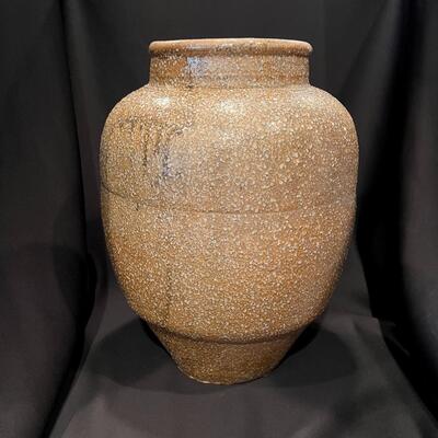 Antique Chinese Glazed Pottery Jar with Speckled Tan Glaze and Signed