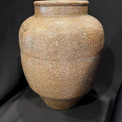 Antique Chinese Glazed Pottery Jar with Speckled Tan Glaze and Signed