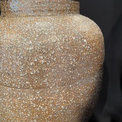 Antique Chinese Glazed Pottery Jar with Speckled Tan Glaze and Signed
