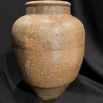 Antique Chinese Glazed Pottery Jar with Speckled Tan Glaze and Signed
