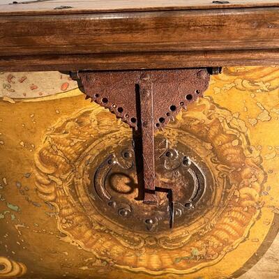 Gorgeous Large Antique 19th Century European Hand Painted Wood Linen Chest