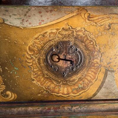 Gorgeous Large Antique 19th Century European Hand Painted Wood Linen Chest