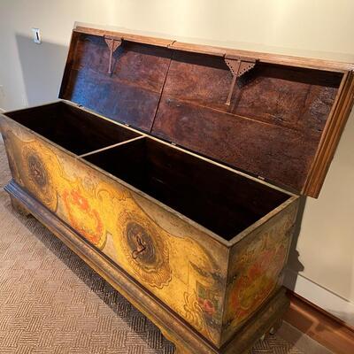 Gorgeous Large Antique 19th Century European Hand Painted Wood Linen Chest