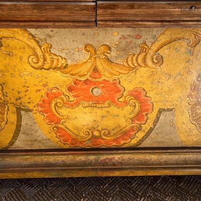 Gorgeous Large Antique 19th Century European Hand Painted Wood Linen Chest