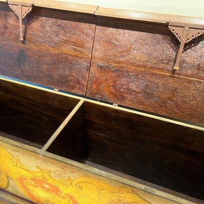 Gorgeous Large Antique 19th Century European Hand Painted Wood Linen Chest