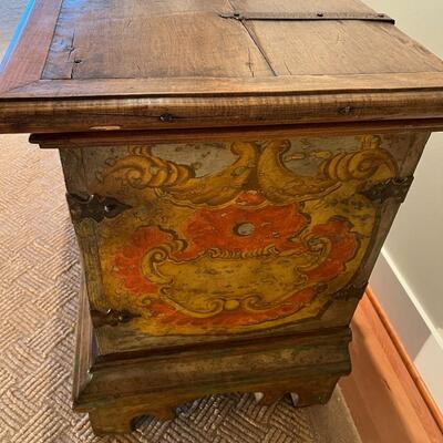 Gorgeous Large Antique 19th Century European Hand Painted Wood Linen Chest