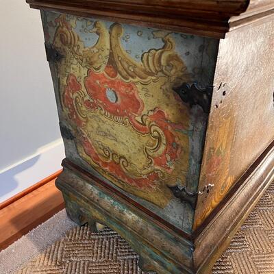 Gorgeous Large Antique 19th Century European Hand Painted Wood Linen Chest