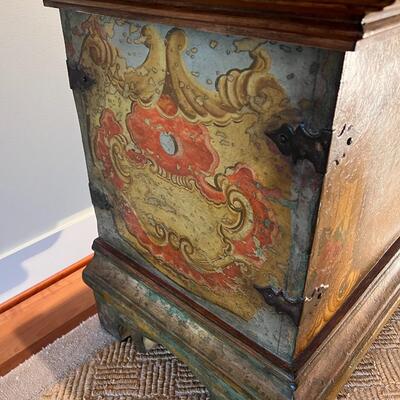 Gorgeous Large Antique 19th Century European Hand Painted Wood Linen Chest