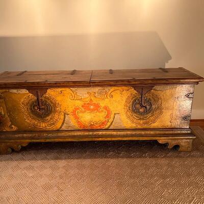 Gorgeous Large Antique 19th Century European Hand Painted Wood Linen Chest