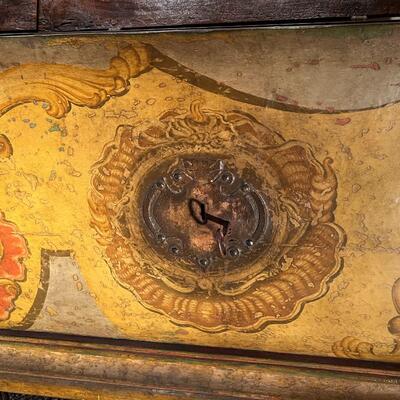 Gorgeous Large Antique 19th Century European Hand Painted Wood Linen Chest