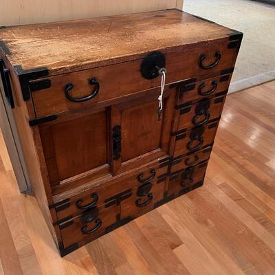 Japanese Antique Tansu Chest with 9 Drawers and 1 Sliding Cabinet