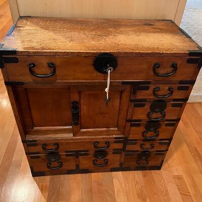Japanese Antique Tansu Chest with 9 Drawers and 1 Sliding Cabinet