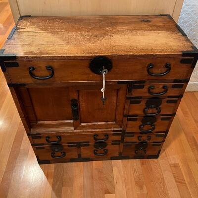 Japanese Antique Tansu Chest with 9 Drawers and 1 Sliding Cabinet