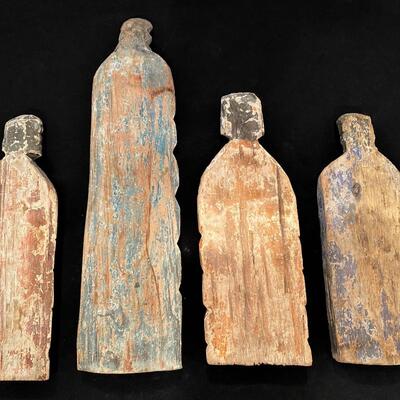 Set of 4 Antique Carved Wood Figurines