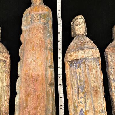 Set of 4 Antique Carved Wood Figurines