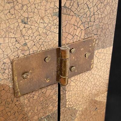 Antique Asian Crackled Gold and Black Lacquer Box with Metal Clasp