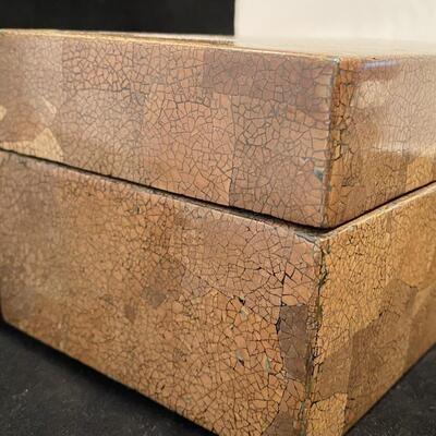 Antique Asian Crackled Gold and Black Lacquer Box with Metal Clasp