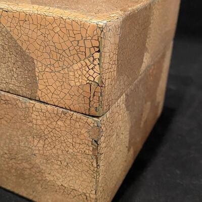 Antique Asian Crackled Gold and Black Lacquer Box with Metal Clasp