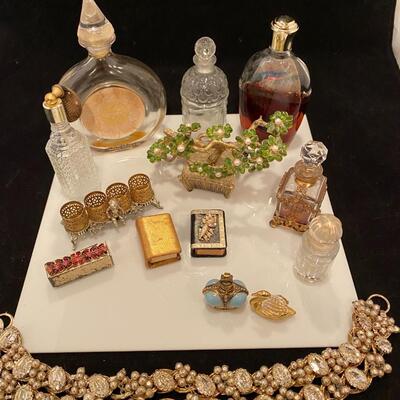 Fabulous Lot of Vintage Perfume Bottles Cosmetics and Costume Jewelry
