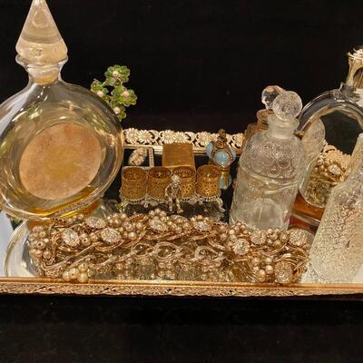 Fabulous Lot of Vintage Perfume Bottles Cosmetics and Costume Jewelry