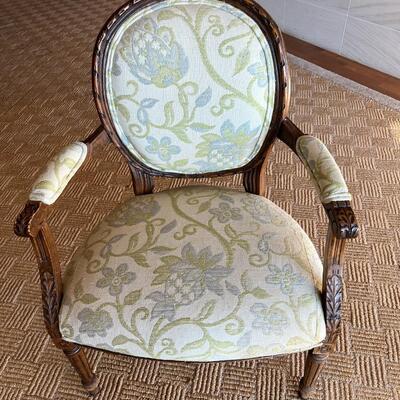 Beautiful Antique Carved Wood Armchair with Updated Upholstery